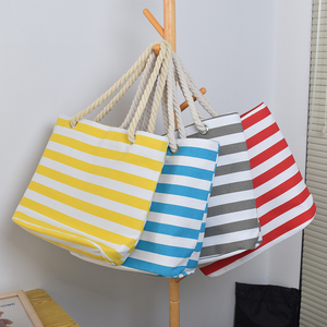 Sac fourre-tout en <span class=keywords><strong>toile</strong></span> rayé rose très vendu, résistant, réutilisable, pour les voyages ou la plage - Product Image 5