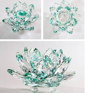 शादी के पक्ष के लिए ग्लास कमल फूलों के साथ हॉट ग्रीन क्रिस्टल कमल शो पीस R-0933 - Product Image 2