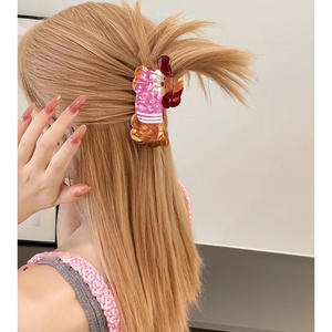 Pinza de Pelo de Plástico con Diseño de Perro Salchicha y Tiburón, Color Café, Divertida y Bonita, para Uso Diario, Ecológica y a la Moda para Niñas - Product Image 2