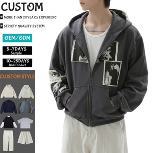 Sweat à capuche zippé en coton épais de luxe pour homme, logo personnalisé, streetwear vintage, coupe ample, veste à capuche unisexe, fabrication TKAN880 - Product Image 1