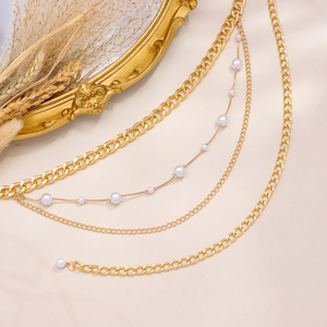 Cadena de cintura de metal de varias capas con perlas de imitación a la moda para mujer, accesorio de cadena corporal para fiesta, en oro y plata. - Product Image 4