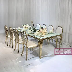 결혼식 호텔 가구 dinning 테이블 고정되는 장방형 금속 금 스테인리스 유리제 식탁