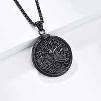 Venta al por mayor vikingo joyería de acero inoxidable negro serpiente Árbol de la vida collar