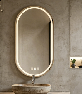 Oval Wall Hanging <b>Bathroom</b> <b>Mirror</b> Gold Aluminum Frame Glass Lenses Dimmable Illuminated <b>LED</b> <b>Light</b> Plug Powered Contemporary - Product Image 6