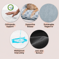 Lit pour chien de taille humaine, grand lit ovale en mousse à mémoire de forme, imperméable, antidérapant, lavable, avec poches de rangement pour adultes et animaux de compagnie