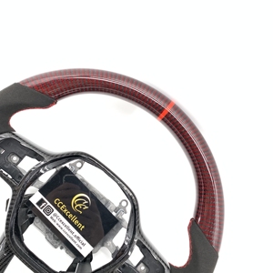 Volante de Fibra de Carbono Personalizado CCExcellent para la 11ª Generación, Tipo Deportivo, Fibra de Carbono Negra y Roja - Product Image 4