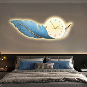 Grande horloge de maison Art Déco Plume design LED horloge murale Salon canapé fond Peinture murale élégante - Product Image 1