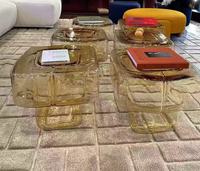 Nouveautés Table basse carrée en verre soufflé jaune clair 20'' L520*W520*H390mm 520mm, table d'appoint pour salon