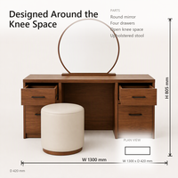 Table de toilette autoportante à 4 tiroirs en bois de noyer chaud pour chambre à coucher 1300x805x420mm, miroir en option