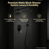 Ensemble de douche mural en cuivre avec mitigeur de pluie encastré, système de douche à faible hauteur pour salle de bain