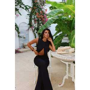 Robe longue noire élégante avec détails boutonnés, dentelle et fentes, en tissu Spandex, tailles XS-XXL, pour soirée et club, couleur unie - Product Image 4