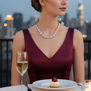 Collier de Tennis avec vrai diamant rond et Baguette, glamour et classe, plaqué or Rose, bijoux pour femmes - Product Image 3