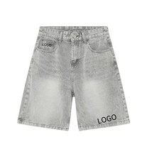 Shorts en jean vintage personnalisés avec logo OEM, broderie de haute qualité, coupe droite, style Y2K streetwear, respirant, fermeture éclair.