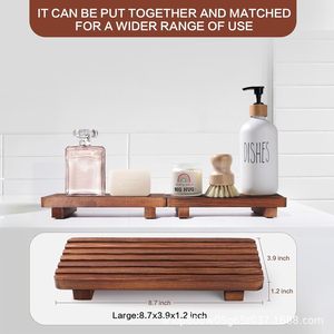 Wooden <b>Bathroom</b> <b>Storage</b> Rack Rectangular Solid Wood <b>Countertop</b> Soap Holder Durable Freestanding Ornament Stand - Product Image 2