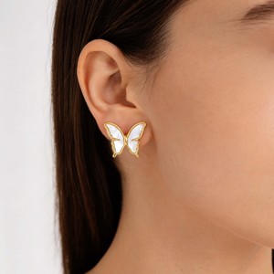 1 Paire de Boucles d'Oreilles Créoles Papillon en Acier Inoxydable Doré avec Incrustation Naturelle de Nacre, Tendance, Élégantes et Polyvalentes pour Soirées - Product Image 6