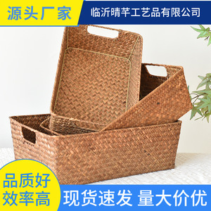 Straw Woven Storage <b>Baskets</b> Rectangle Desktop Organizer For Clothing Snack Toy Home Decoration - Product Image 5