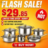 Ensemble de casseroles classiques en acier inoxydable 6 pièces avec couvercles en verre, poignées de 0,8 mm d'épaisseur, écologiques, faciles à nettoyer, casseroles à lait/soupe, poêle à frire