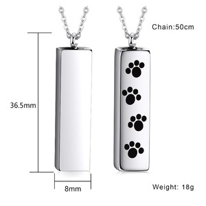 Pendentif urne commémorative pour animaux de compagnie en acier inoxydable, forme de patte verticale cubique, bijou personnalisé, collier souvenir pour chat et chien - Product Image 5