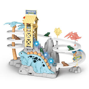Juego de Pista de Carreras de Dinosaurios para Niños con Escaleras, Luces y Música, Juguete de Montaña Rusa, Tobogán y Pista de Autos - Product Image 1