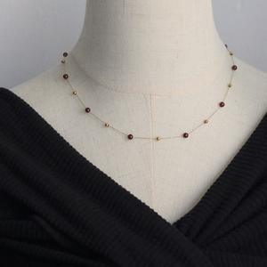 Kalung Batu Permata Kristal Pendek Panjang Garnet <span class=keywords><strong>Burgundy</strong></span> Alami Rantai Manik Emas Buatan Tangan Showfay Kadin - Product Image 5