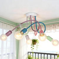 Plafonnier pour chambre d'enfant couleur macaron, design créatif à bras courbé, 5 douilles E27, lampe suspendue dessin animé, LED en fer