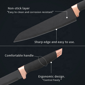 Nuovo arrivo coltello da cucina in <span class=keywords><strong>titanio</strong></span> <span class=keywords><strong>set</strong></span> di <span class=keywords><strong>coltelli</strong></span> da cucina in acciaio inossidabile con grana di damasco - Product Image 4