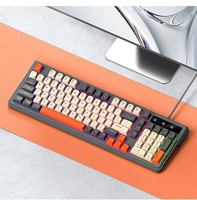 Teclado para Juegos con Sensación Mecánica, 98 Teclas, Cableado, Retroiluminación RGB, Teclas PBT Coloridas, Control USB C, Teclado con Cable para Oficina y Escritorio