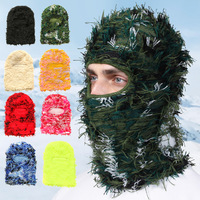 Pasamontañas de camuflaje para esquí, cubre rostro completo, cortavientos para exteriores, gorro de invierno de punto con efecto desgastado y textura de césped