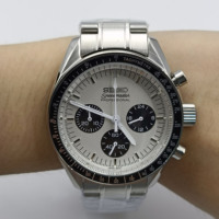 Jam Tangan VK63 Movement, Kalender Perak Putih, Bahan Baja Tahan Karat 904L, Enam Jarum, Timer Tersegmentasi, Jam Tangan Pria