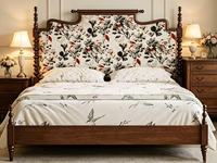 Lit de rangement Queen Size haut de gamme en bois foncé avec têtes de lit réglables en tissu floral, luxueux, écologique et assemblé