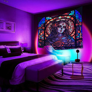 <span class=keywords><strong>Tapisserie</strong></span> fluorescente UV réactive Halloween décor <span class=keywords><strong>tapisserie</strong></span> diffusion en direct fond suspendu tissu noir lumière <span class=keywords><strong>tapisserie</strong></span> - Product Image 3