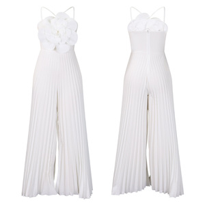 Nuovo <span class=keywords><strong>abbigliamento</strong></span> da donna Sexy tuta a pieghe in tinta unita con grande fiore largo per feste estive - Product Image 4