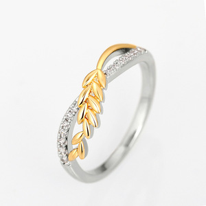 Anelli di Coppia Bicolore a Forma di Spiga di Grano, Eleganti Gioielli di Moda per Matrimonio - Product Image 1