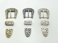 Ensemble de boucles de ceinture ethniques pour hommes/femmes, style western cowboy, en alliage antique, 3 pièces, motif floral de la dynastie Tang, 28 mm, placage écologique, ceintures