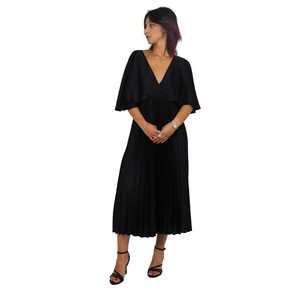 Robe pour femme, lilas, plissée, mi-longue, col en V, manches cape, élégante, pour soirée - Product Image 3