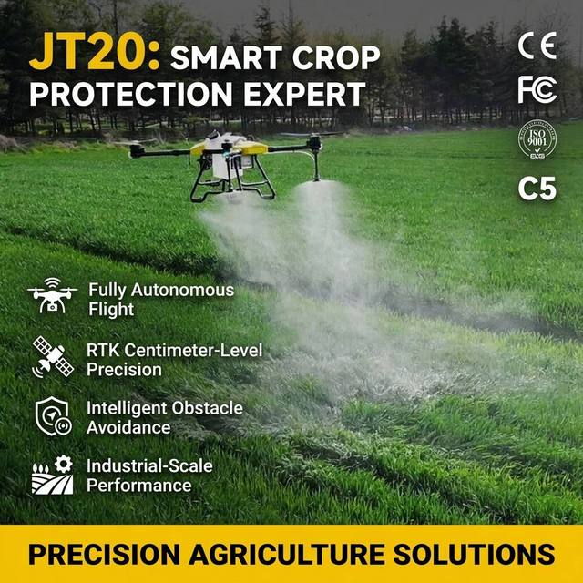 Precision Agriculture Drone Joyance JT20 Autonomous GPS Crop Protection UAV with RTK Navigation and Stable Connection Systems
