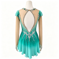 Robe de patinage artistique vert menthe dégradé, ornée de strass faits à la main, dos évidé, pour adultes et enfants
