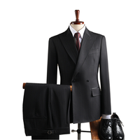 Costume Homme Noir Croisé à Revers Pointus, Veste et Pantalon en Viscose et Polyester, Idéal pour Affaires et Mariages, Sur Mesure (MTM)