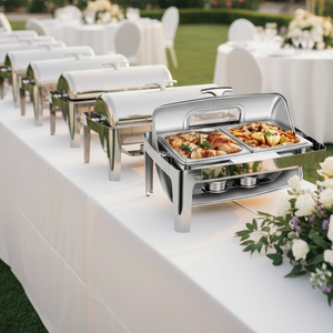 Juego de <span class=keywords><strong>Buffet</strong></span> Eléctrico de Acero Inoxidable de 9L con Tapa Enrollable, Recipiente Rectangular para Mantener la Comida Caliente con Ventana de Vidrio para Uso en Hoteles/Fiestas - Product Image 1