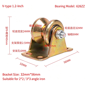 Rouleau de portail à rainure en V en acier galvanisé avec plaque de base, robuste, double roulement, roulement fluide, certifié CE, OEM disponible - Product Image 2