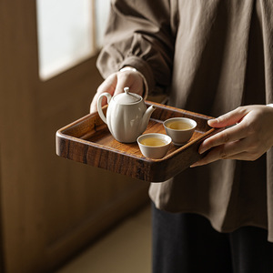 Walnut Wood Square <b>Tea</b> <b>Tray</b> Solid Wood Varnished Finish Multifunction Home Use Chinese Retro Dry Brewing Storage <b>Tray</b> - Product Image 3