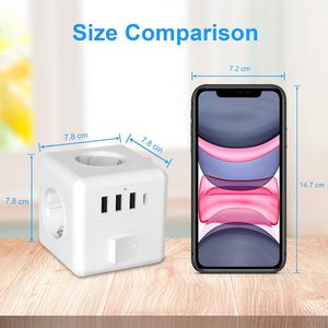 Bloc d'alimentation Antela Power Cube 3 prises CA, 3 ports USB-A, 1 port USB-C, câble de 1,5 m, IP20, ABS, pour bureau et maison, blanc, design sécurisé - Product Image 2