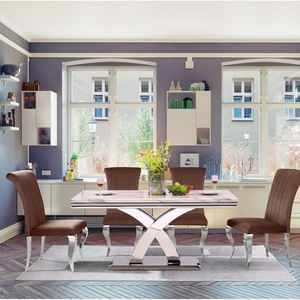 Table à manger modulaire Table cinante blanche et dorée Table à manger en marbre 6 places pour la maison - Product Image 4