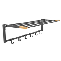 WIREKING Étagère murale pliable à double niveau en bambou avec design gain de place pour vêtements et séchage du linge