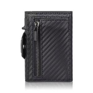 Portefeuille homme en PU, fermeture éclair courte, poche à monnaie, fenêtre d'identification, blocage RFID, fin, à double volet, pour cartes de crédit, poche avant, vente en gros - Product Image 6