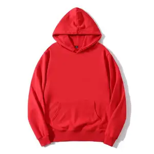 Grosir berat badan french terry logo bordir kustom serut polos polos polos pria ukuran besar hoodie pullover merah