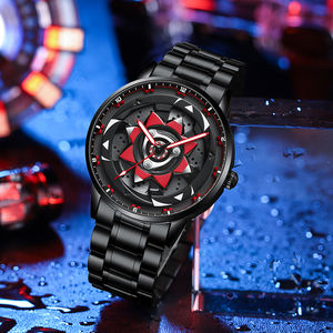 Reloj de pulsera deportivo de cuarzo con movimiento giratorio creativo de la serie Drop Shipping Car, de acero inoxidable negro, para hombre, regalo para parejas. - Product Image 1