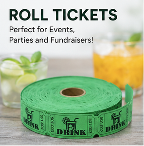 Boletos de bebida verdes perforados de fácil desgarro con logo DRINK impreso flexográficamente para eventos, fiestas y recaudaciones de fondos - Product Image 1