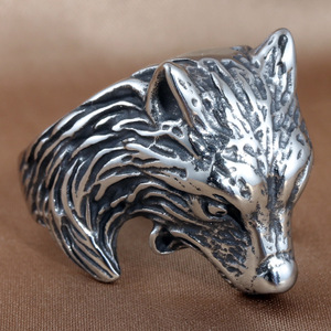 Wolf Animal <b>Ring</b> <b>Silver</b> Men's Punk Jewelry Gift Geometric Design 213044 - Product Image 1