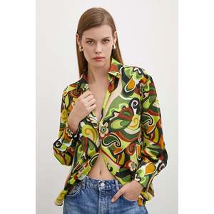 Chemise en satin à motifs marbrés verte, chemisier décontracté boutonné pour femme, imprimé floral, à porter au quotidien - Product Image 2